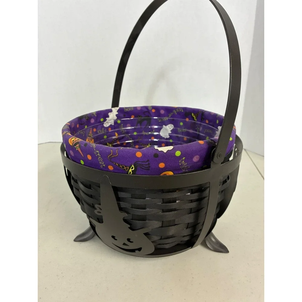 Longaberger‎ Halloween Basket Black Woven Metal Stand Ghost Cat Liner Protector